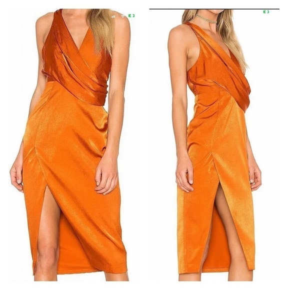 NWT STYLESTALKER Revolve Orange Draped High Slit Sleeveless Cocktail Dress Large - Picture 1 of 9